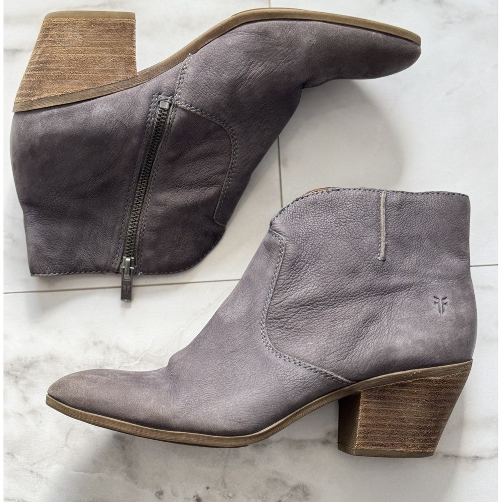 Frye Women Jennifer Heeled Bootie Ankle Leather Gray Zipper Almond Toe Sz 10M